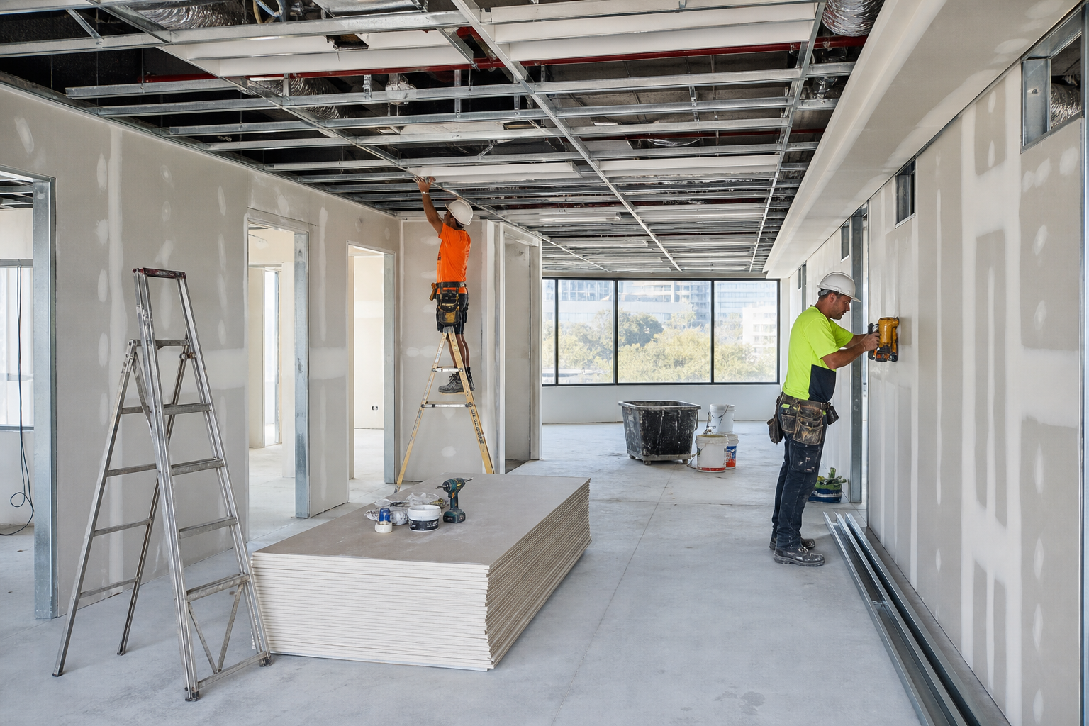 Office fit out construction in progress in Sydney commercial space