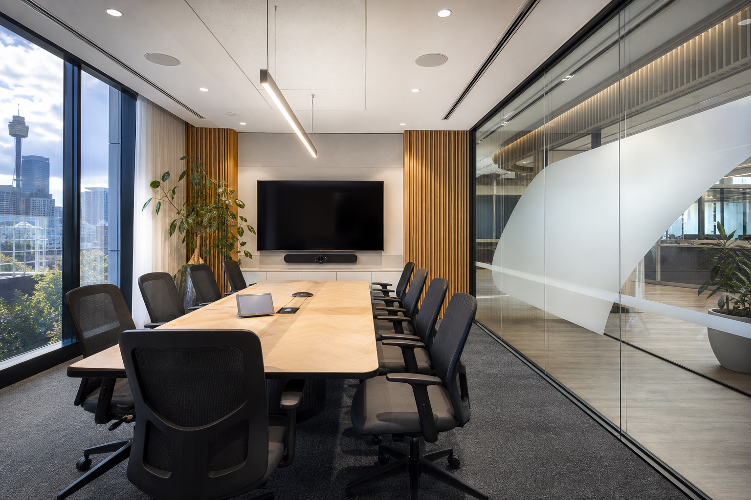 Completed corporate meeting room in a Sydney office fit out