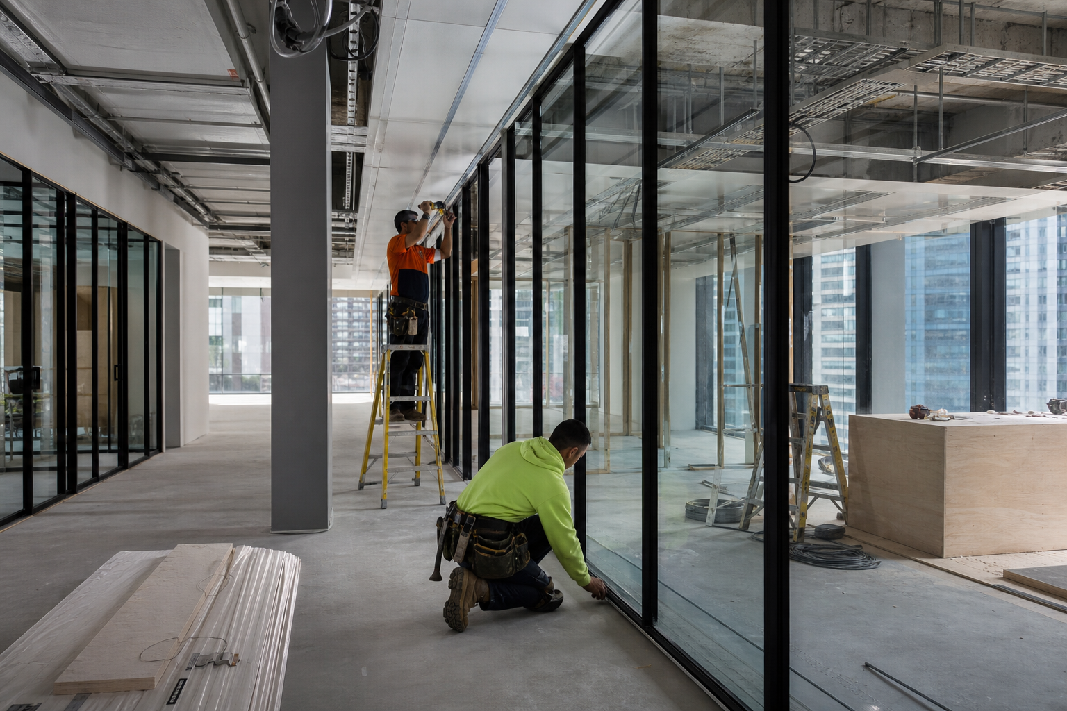Office interior design construction in progress — fitout installation in Sydney commercial building