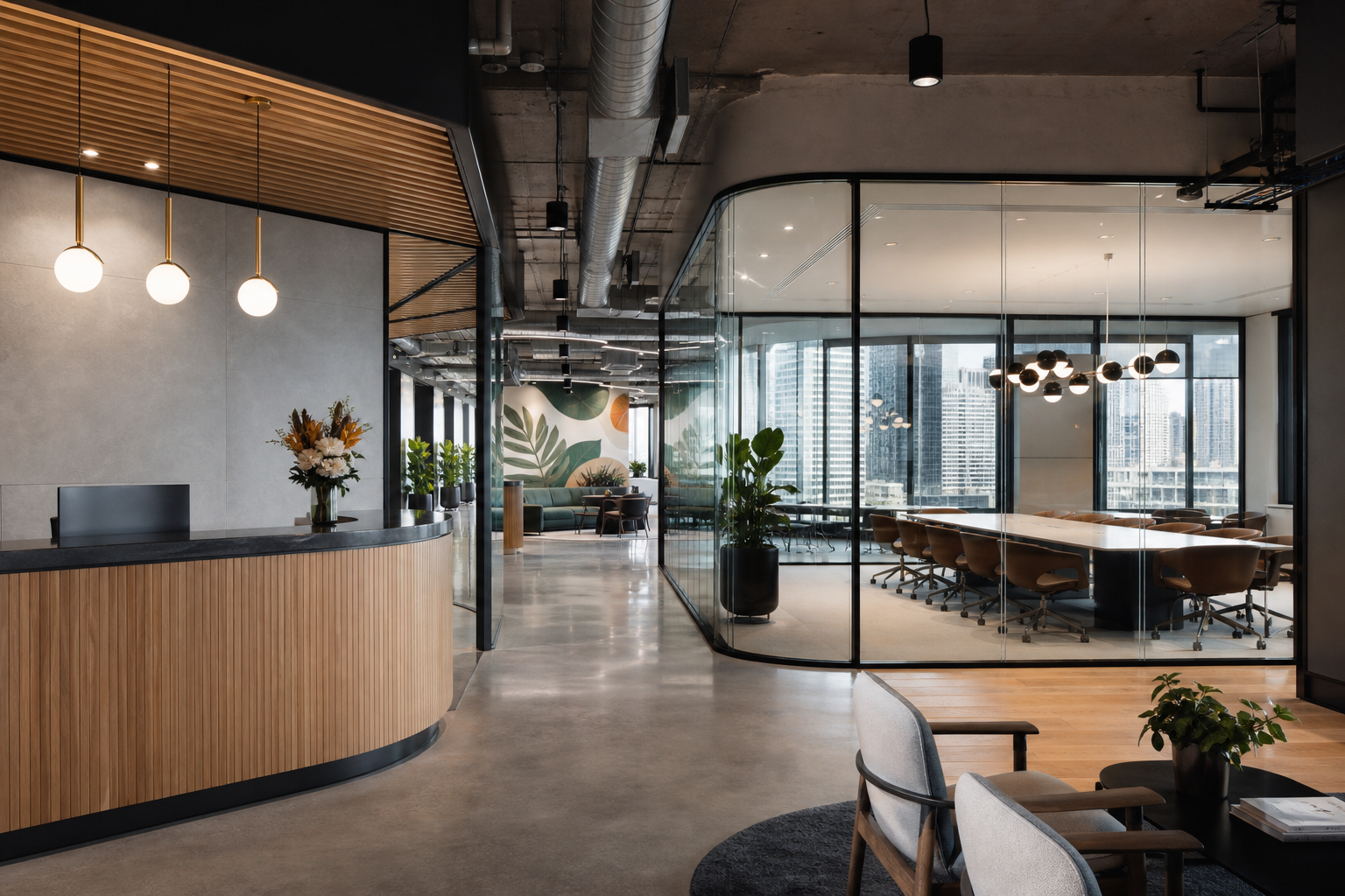 Completed corporate office fitout Sydney — premium meeting rooms and collaboration zones