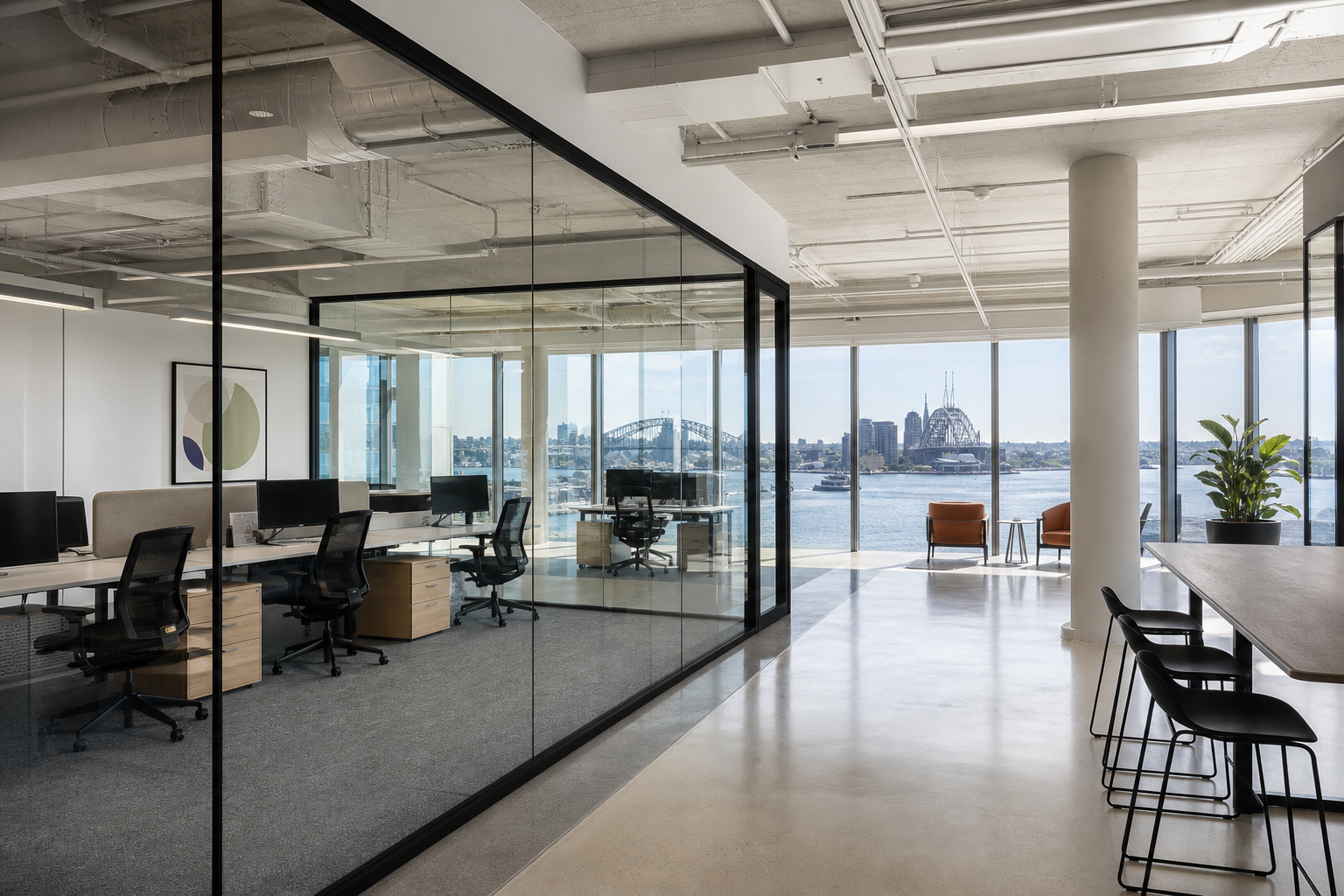 Office refurbishment Sydney - completed modern office with meeting rooms and breakout areas
