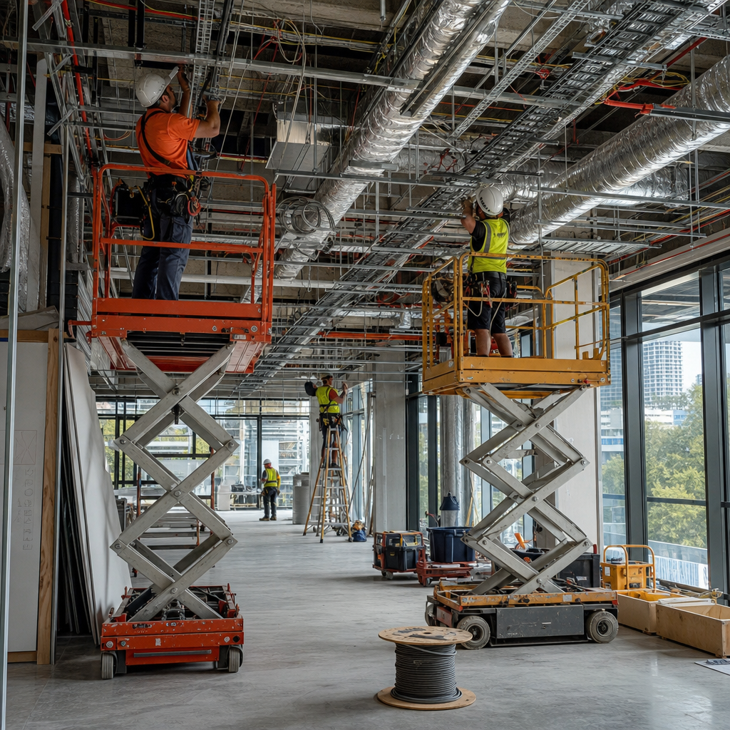 Electrical and mechanical services rough in during an office fit out Sydney project