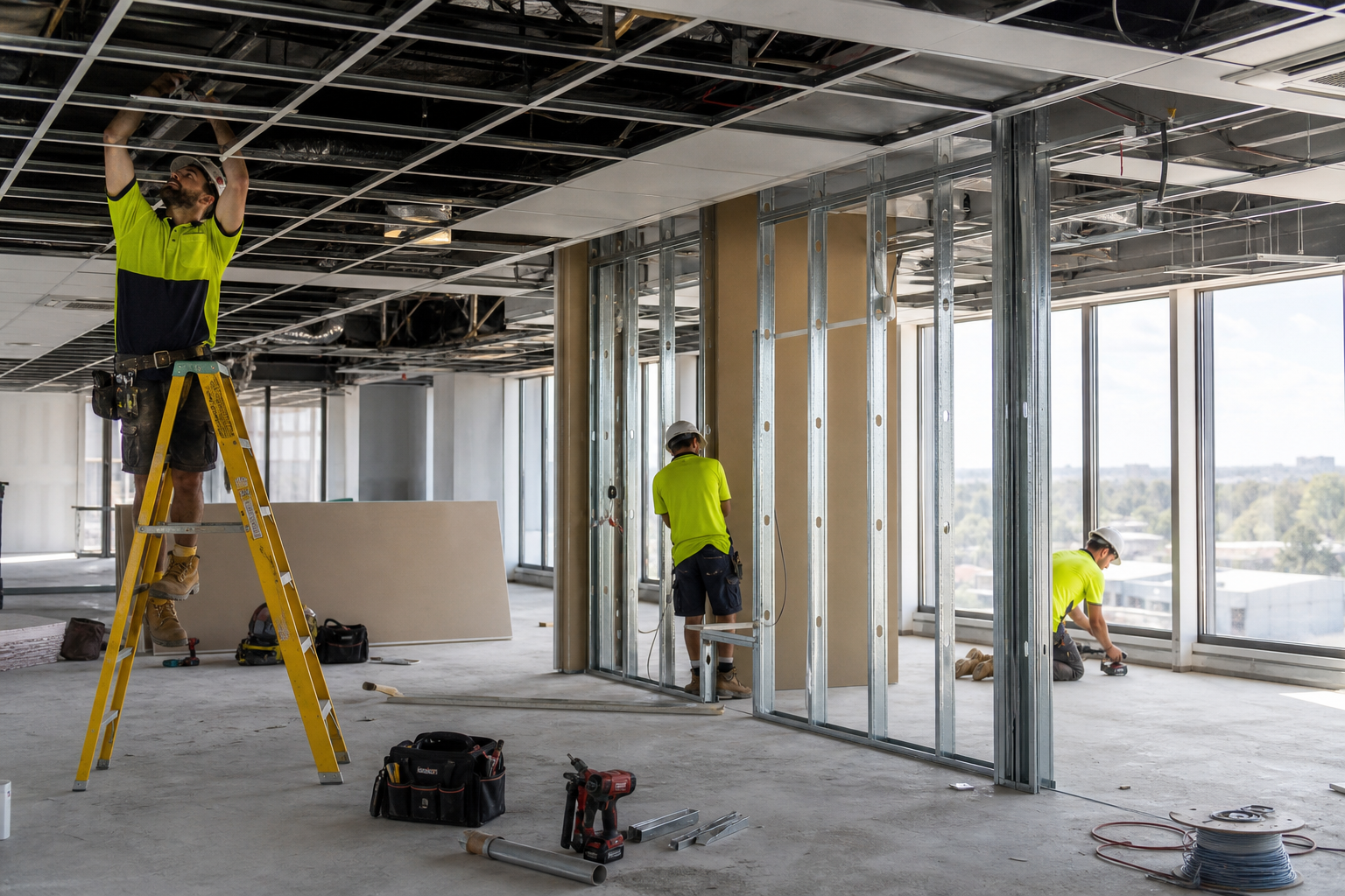 Office fitout construction in progress in a Sydney commercial building