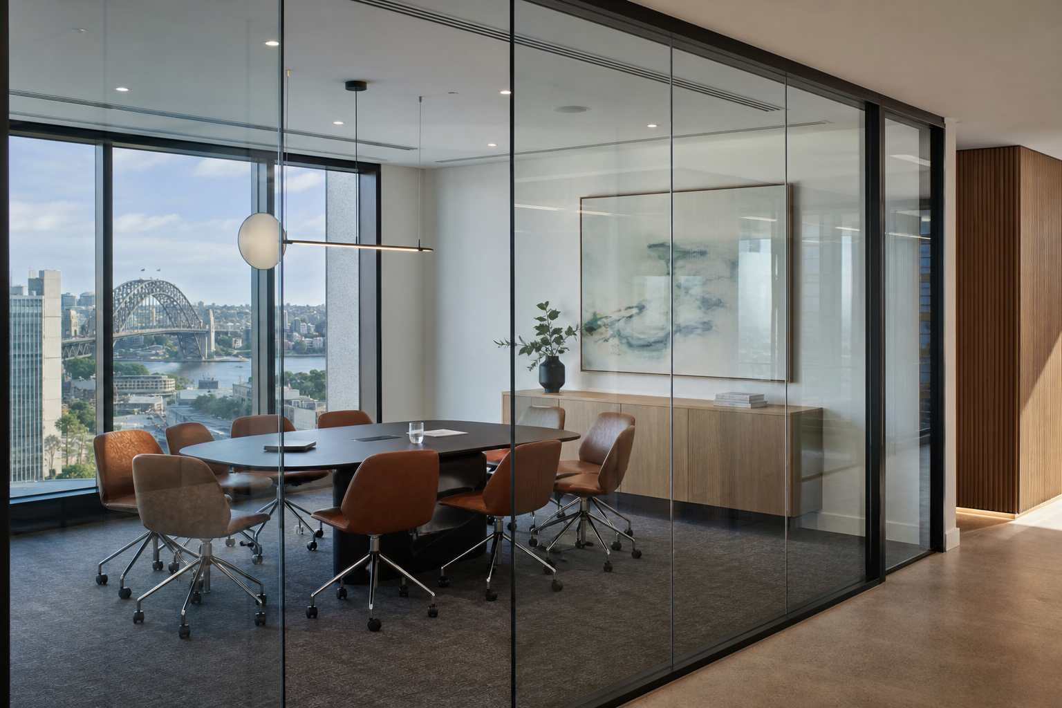 Completed modern Sydney office space with collaborative meeting room
