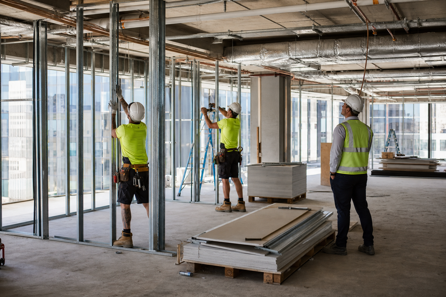 Office fitout Sydney planning workshop reviewing a commercial floor plan
