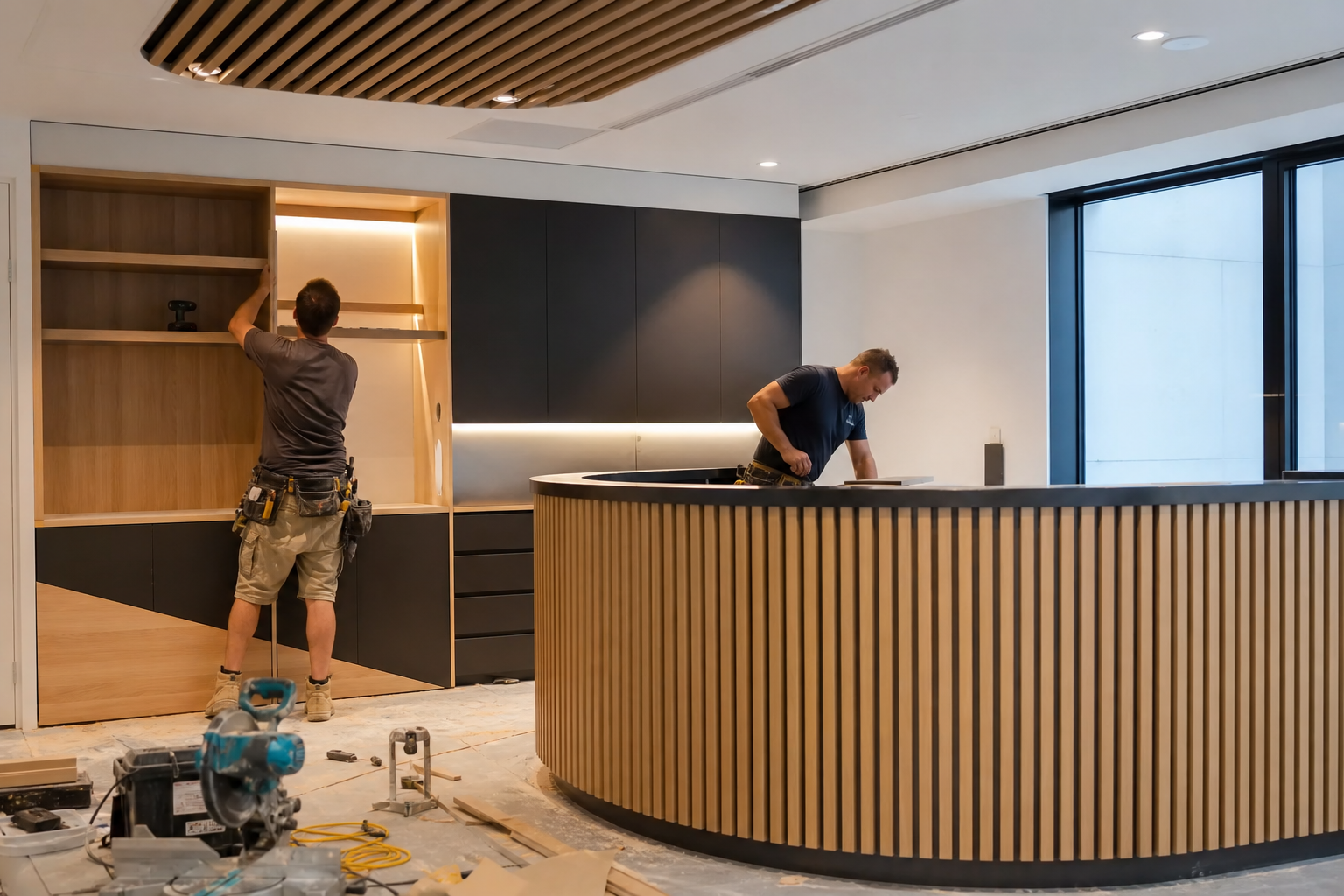 Custom joinery installation as part of a complete office fitout in Sydney