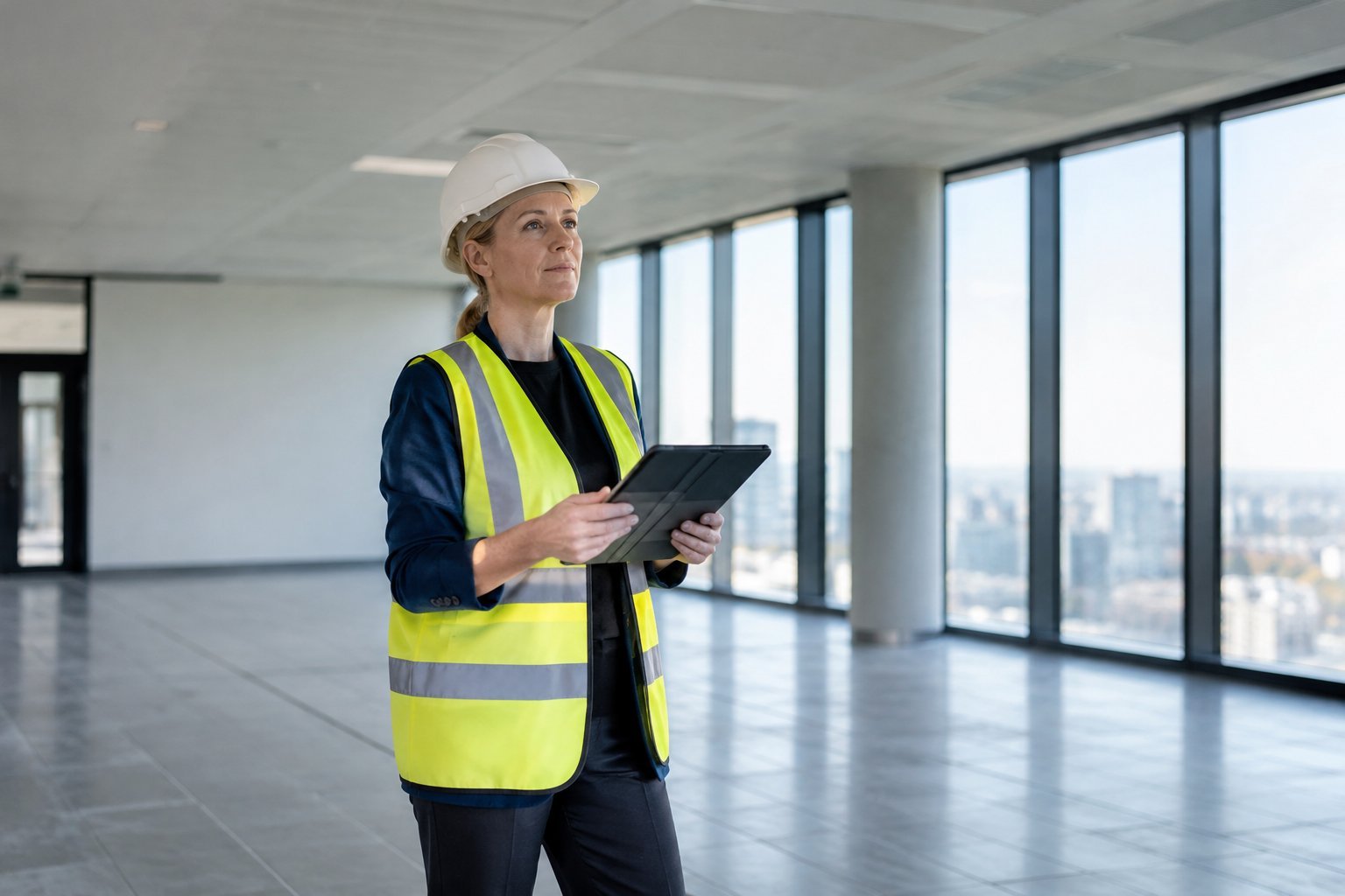 Building certifier inspecting a completed Sydney office floor