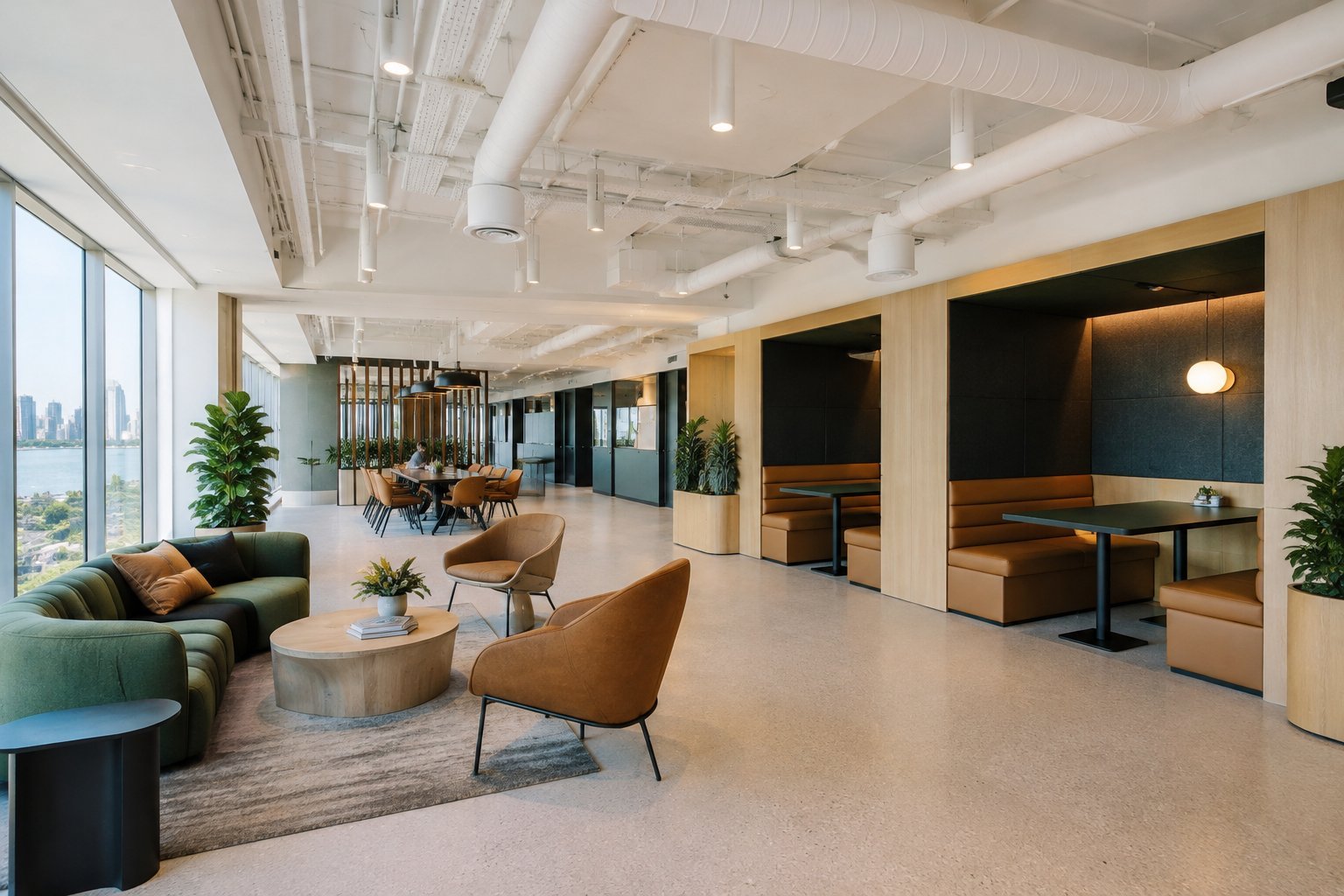 Completed collaborative workspace with meeting booths in a Sydney office
